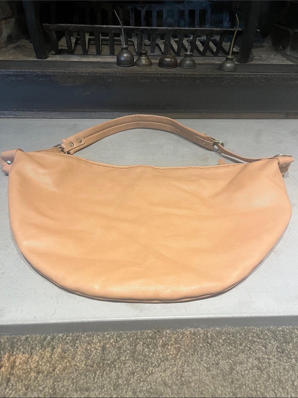 Anthropologie Peach Leather Crescent Shoulder Bag
